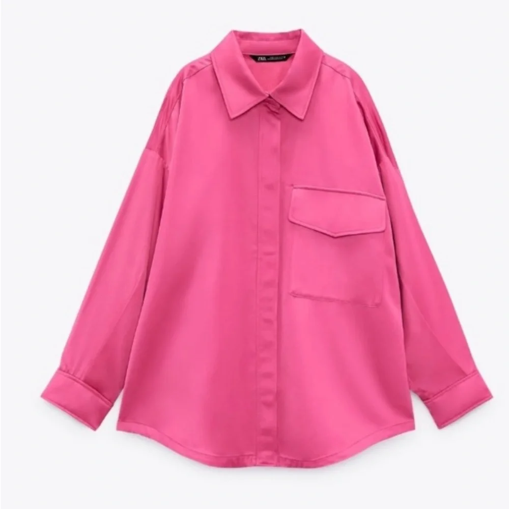 COPY SET Zara Pink Satin Oversized Shirt Jacket Shorts M 6/8 Bloggers Mango NWOT
